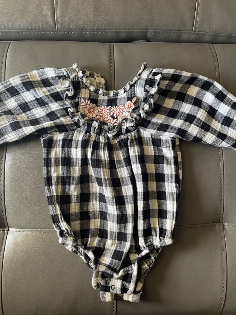 Cat & Jack Black and White Gingham Long-Sleeve Baby One-Piece